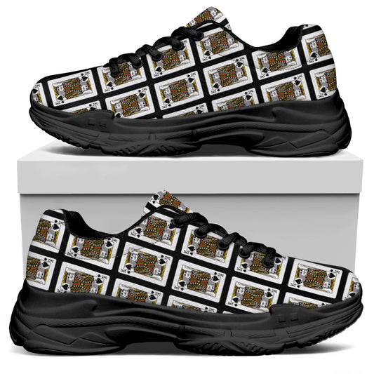King Of Spades Playing Card Pattern Print Black Chunky Shoes