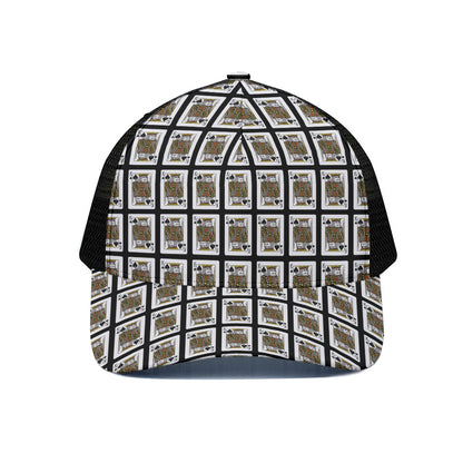 King Of Spades Playing Card Pattern Print Black Mesh Trucker Cap