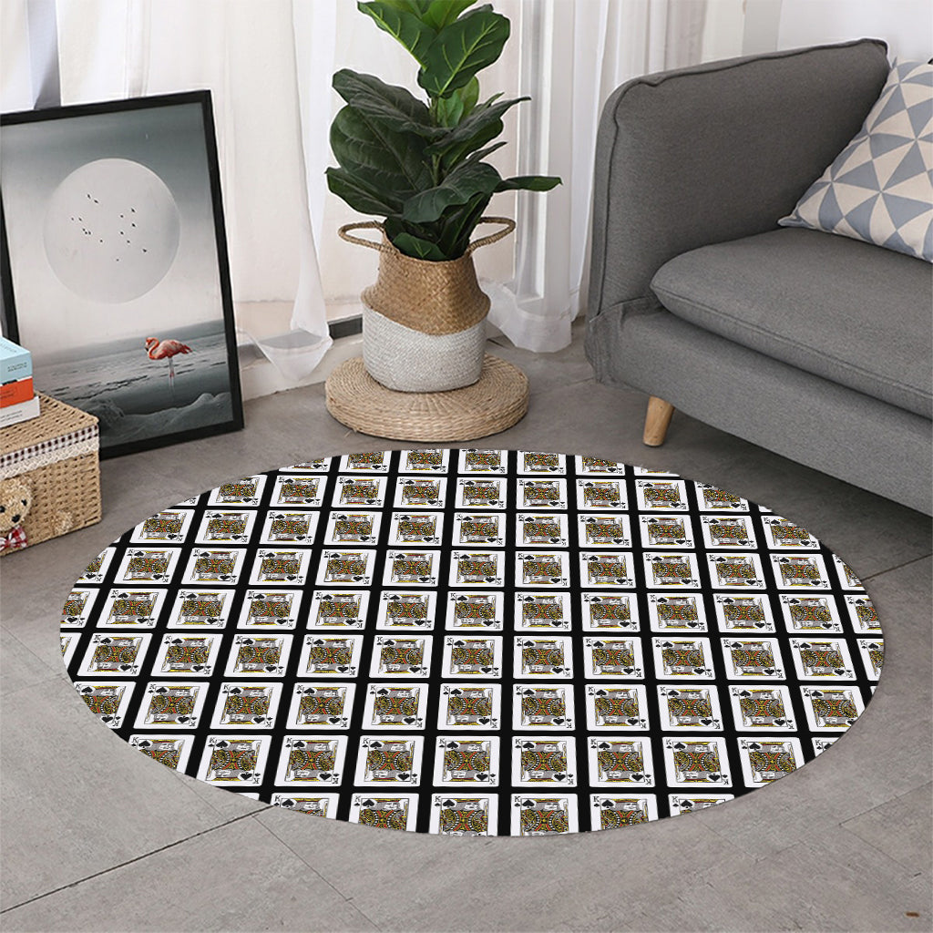 King Of Spades Playing Card Pattern Print Round Rug
