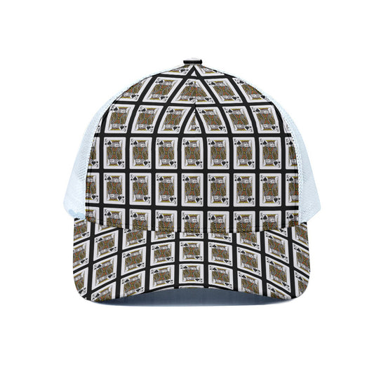 King Of Spades Playing Card Pattern Print White Mesh Trucker Cap