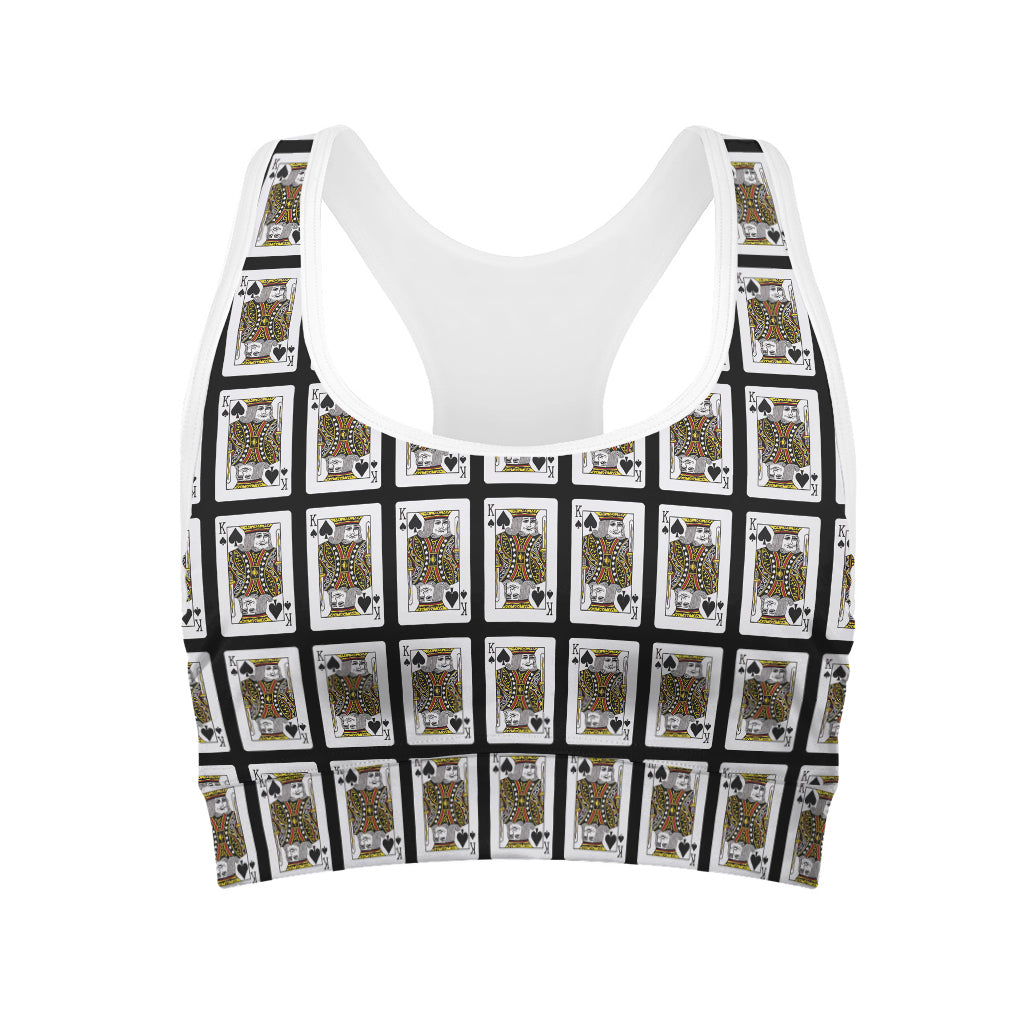 King Of Spades Playing Card Pattern Print Women's Sports Bra