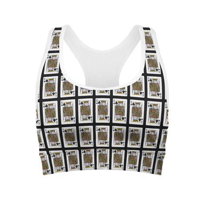 King Of Spades Playing Card Pattern Print Women's Sports Bra