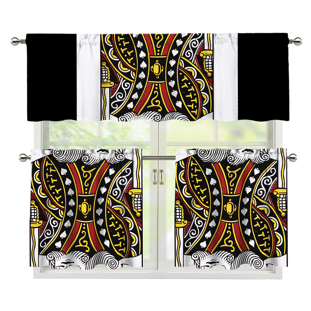 King Of Spades Playing Card Print 3 Piece Kitchen Curtains