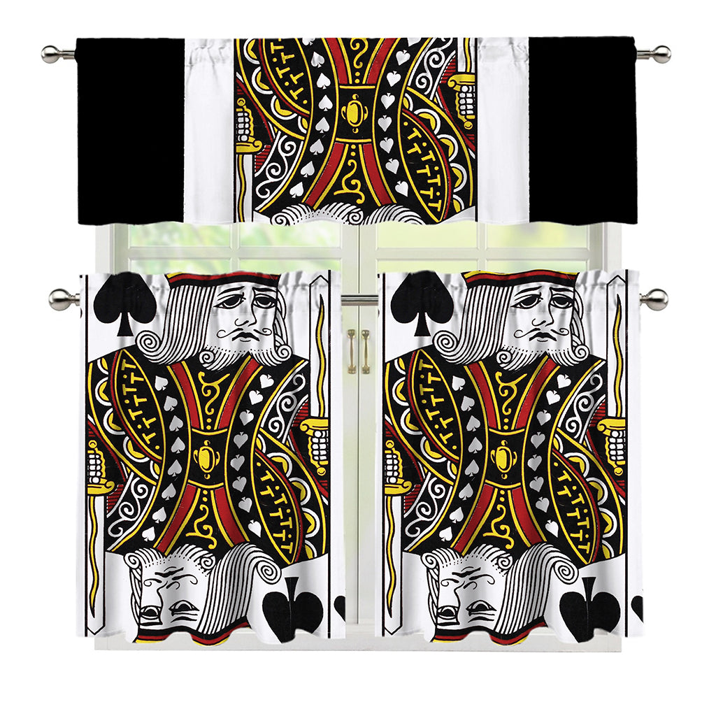 King Of Spades Playing Card Print 3 Piece Kitchen Curtains