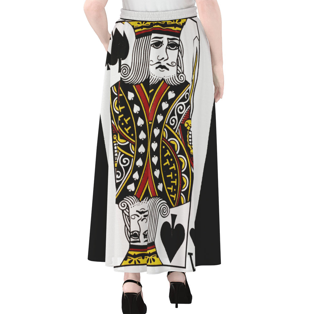 King Of Spades Playing Card Print Chiffon Maxi Skirt