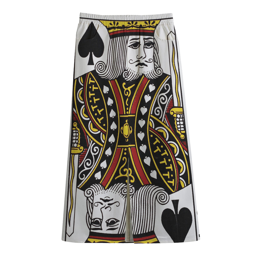 King Of Spades Playing Card Print Cotton Front Slit Maxi Skirt