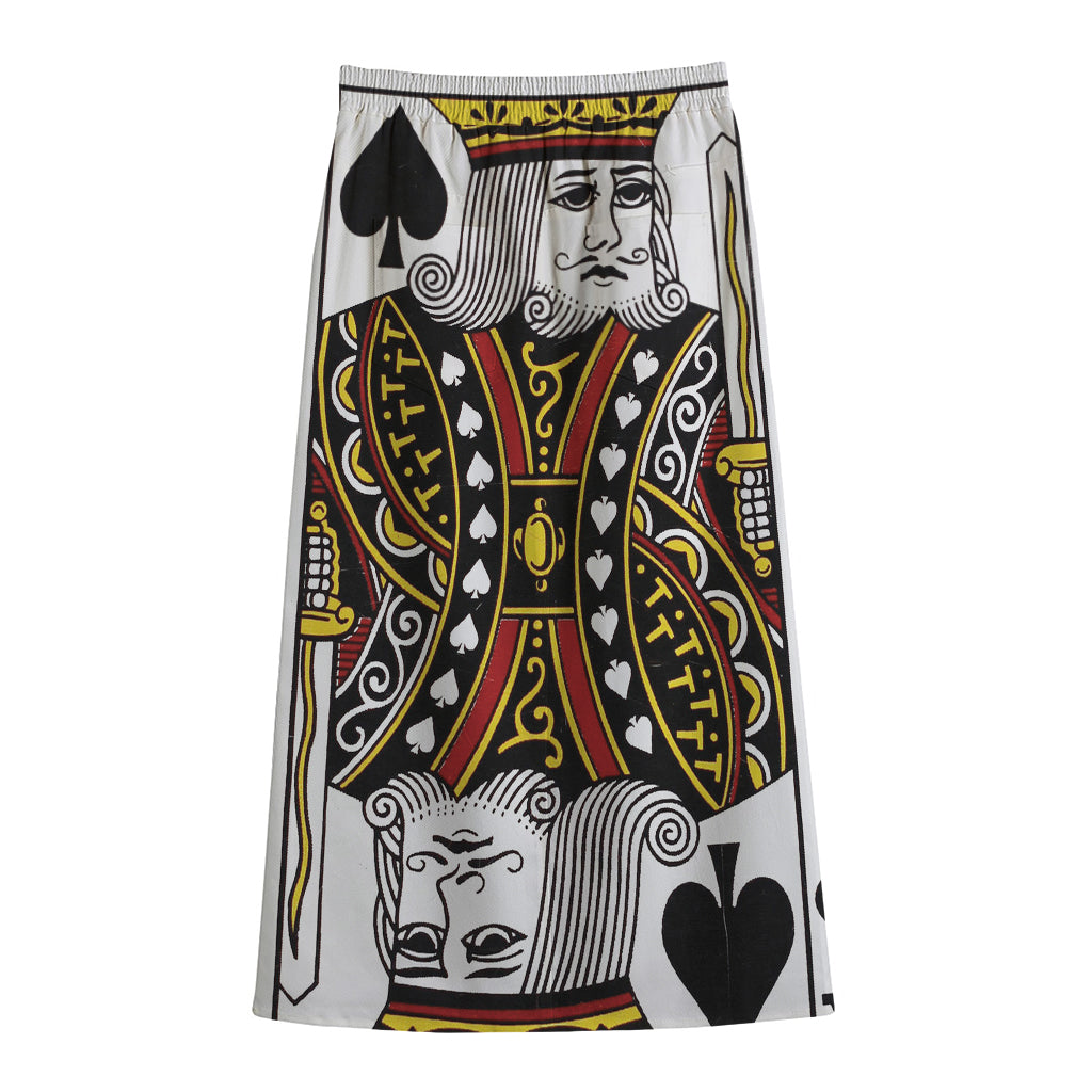 King Of Spades Playing Card Print Cotton Front Slit Maxi Skirt