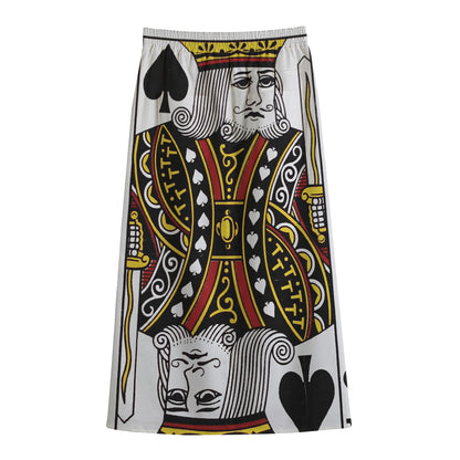 King Of Spades Playing Card Print Cotton Front Slit Maxi Skirt