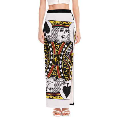 King Of Spades Playing Card Print High Slit Maxi Skirt