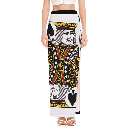 King Of Spades Playing Card Print High Slit Maxi Skirt
