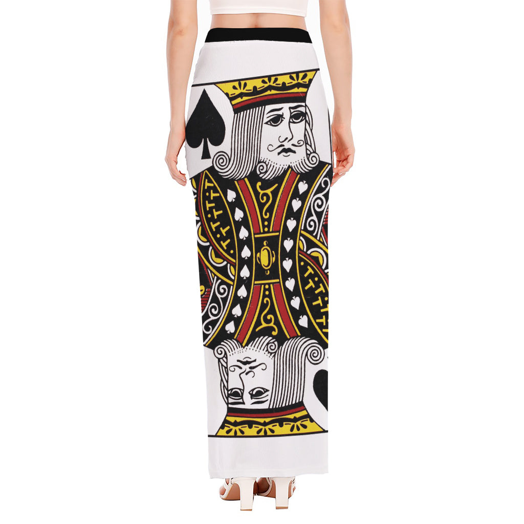 King Of Spades Playing Card Print High Slit Maxi Skirt