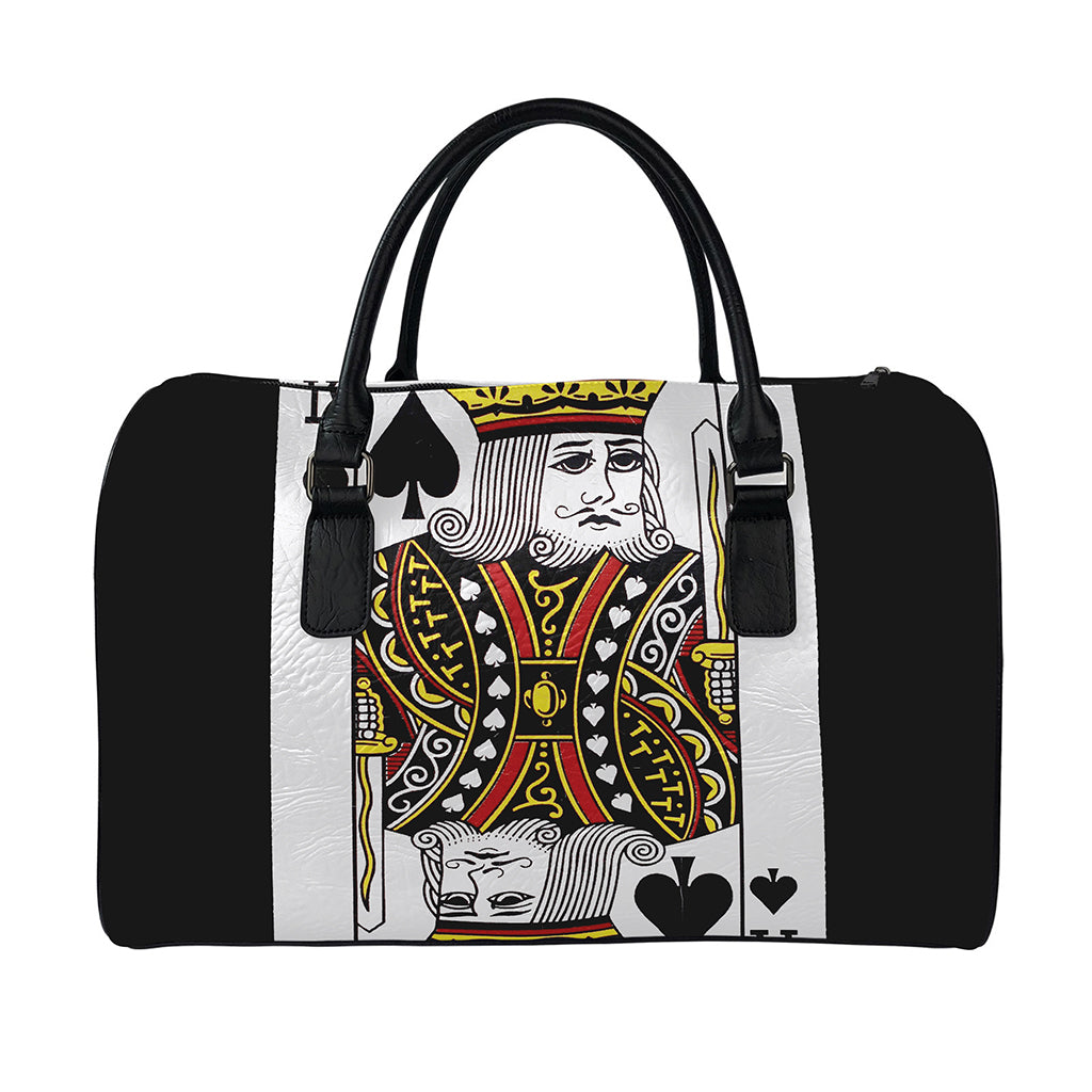 King Of Spades Playing Card Print Leather Duffle Bag