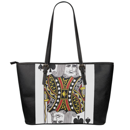 King Of Spades Playing Card Print Leather Tote Bag
