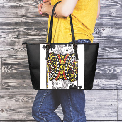 King Of Spades Playing Card Print Leather Tote Bag