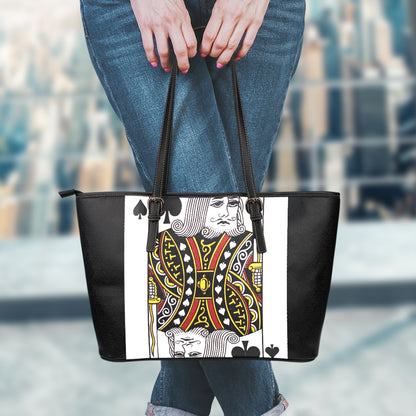 King Of Spades Playing Card Print Leather Tote Bag