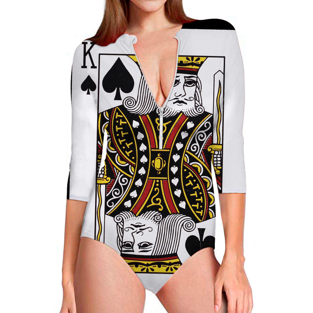 King Of Spades Playing Card Print Long Sleeve Swimsuit