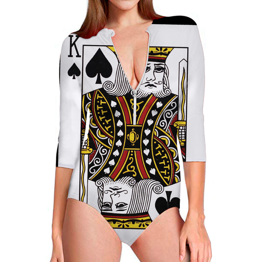 King Of Spades Playing Card Print Long Sleeve Swimsuit