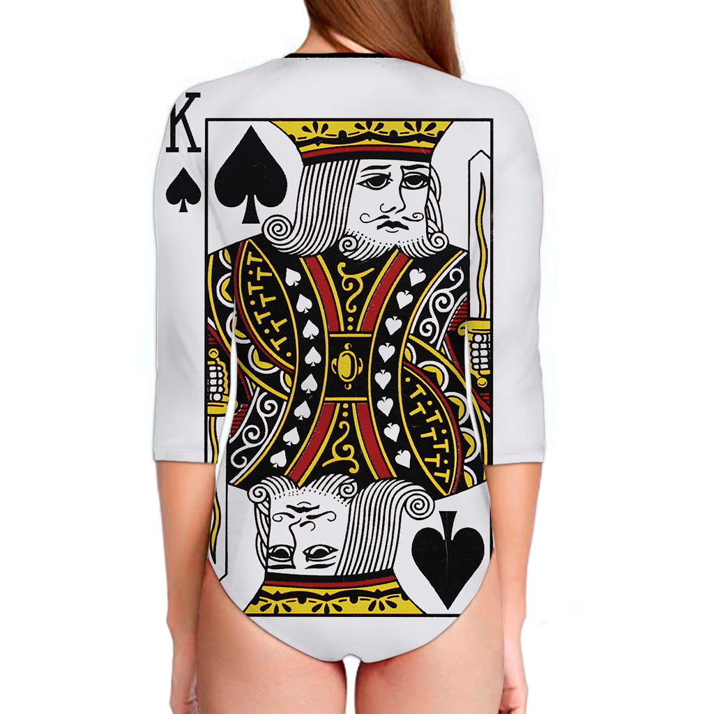 King Of Spades Playing Card Print Long Sleeve Swimsuit