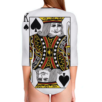 King Of Spades Playing Card Print Long Sleeve Swimsuit