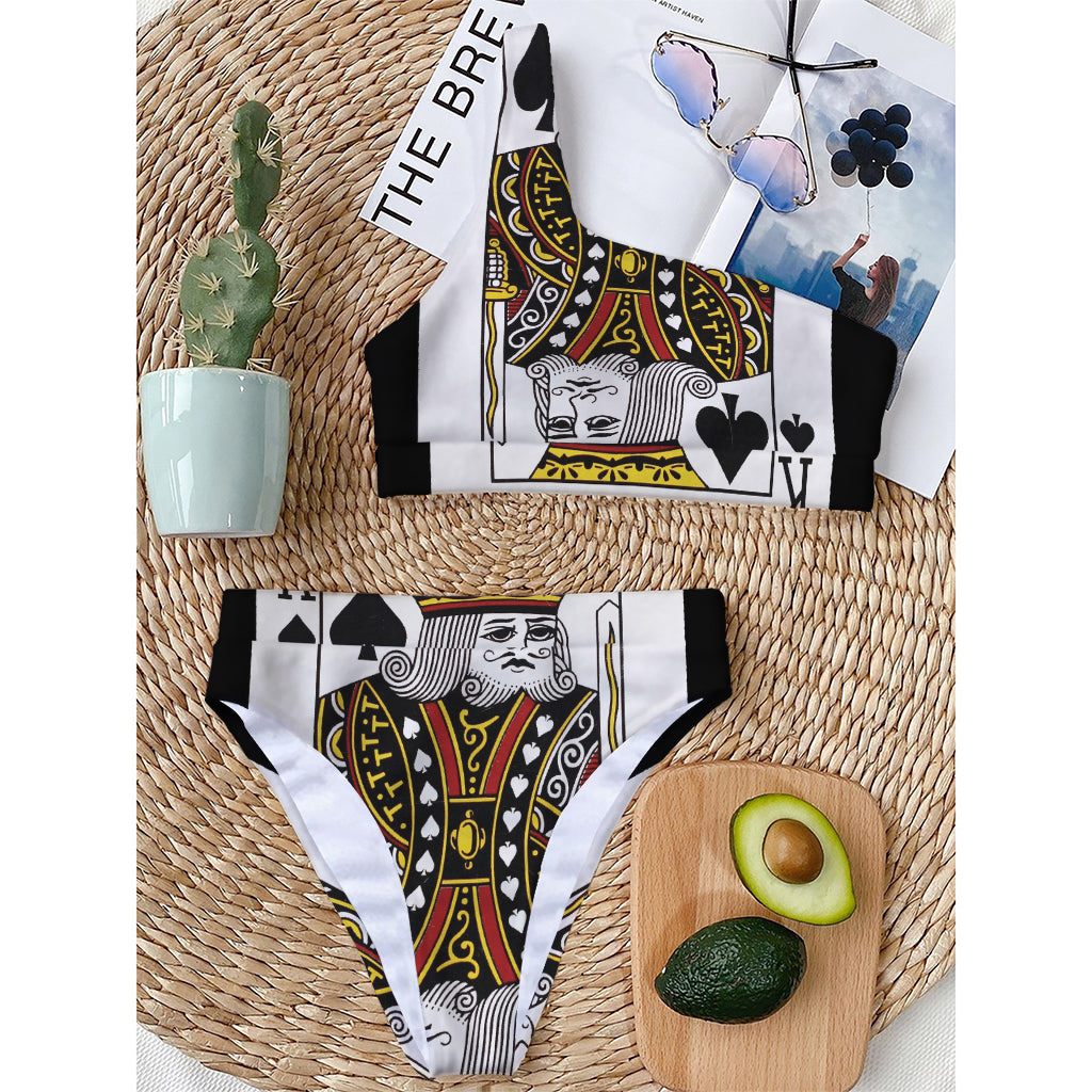 King Of Spades Playing Card Print One Shoulder Bikini Top