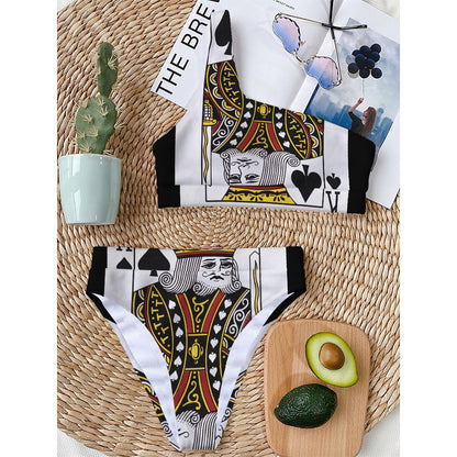 King Of Spades Playing Card Print One Shoulder Bikini Top
