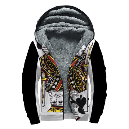 King Of Spades Playing Card Print Sherpa Lined Zip Up Hoodie