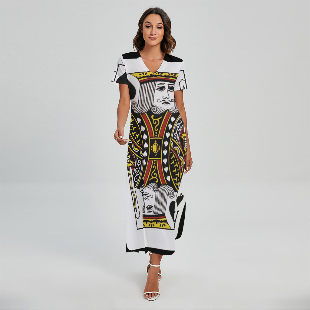 King Of Spades Playing Card Print Short Sleeve Maxi Dress