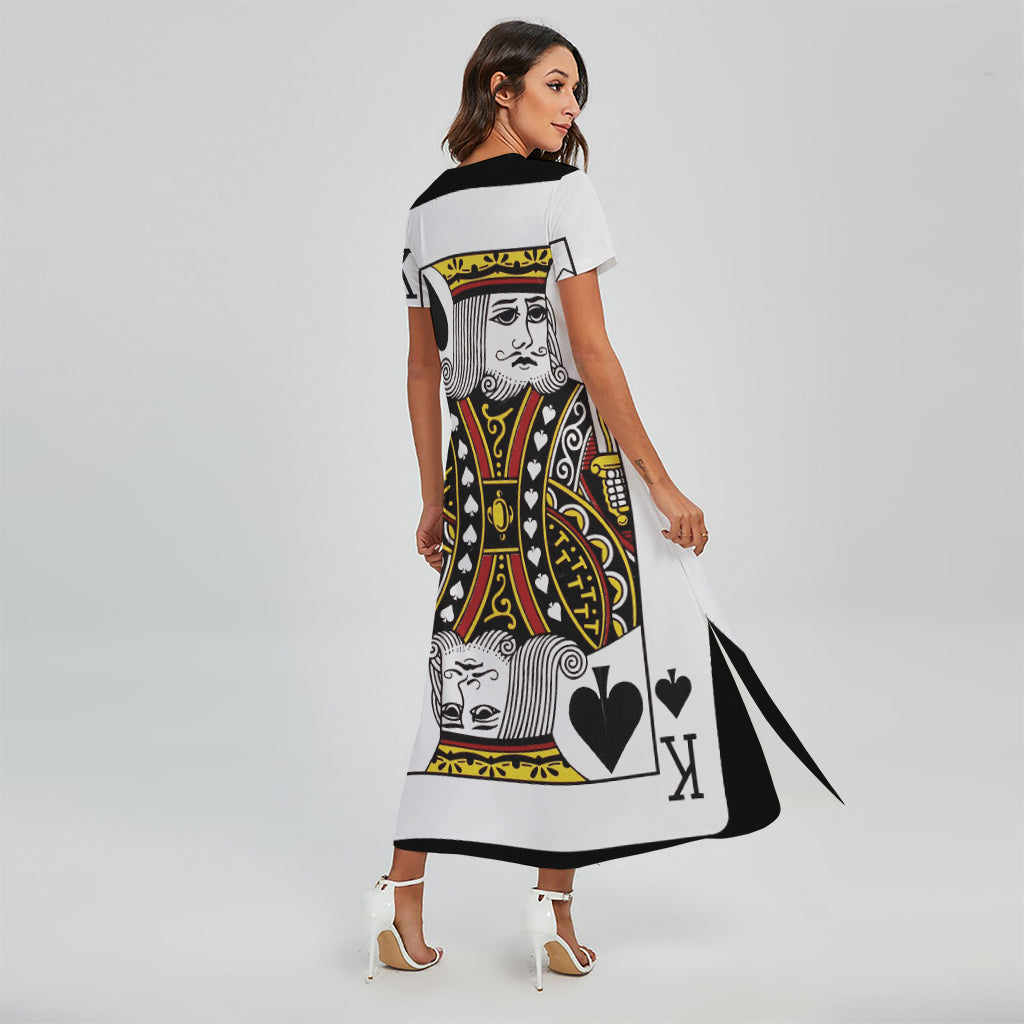 King Of Spades Playing Card Print Short Sleeve Maxi Dress