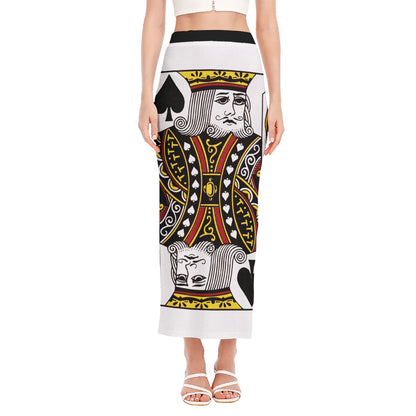 King Of Spades Playing Card Print Side Slit Maxi Skirt