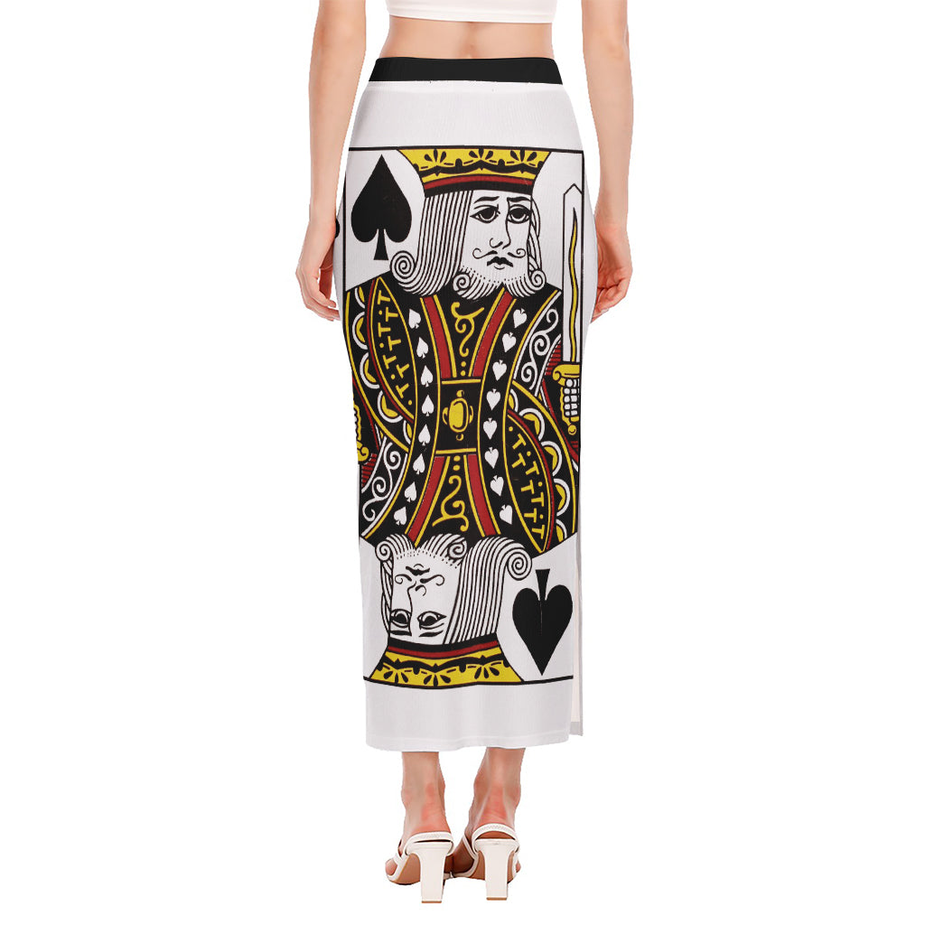 King Of Spades Playing Card Print Side Slit Maxi Skirt