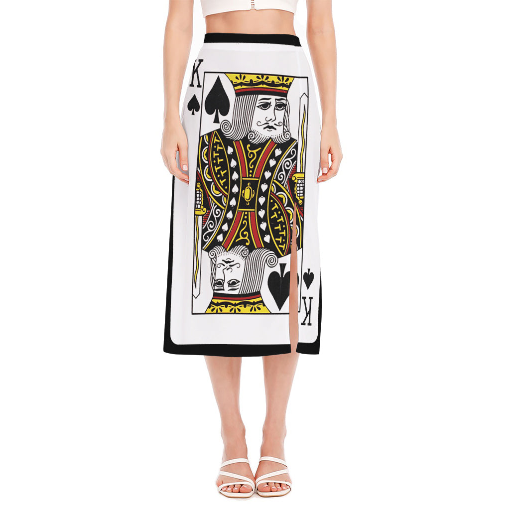 King Of Spades Playing Card Print Side Slit Midi Skirt