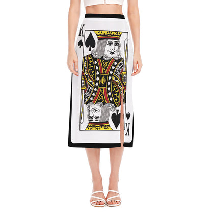 King Of Spades Playing Card Print Side Slit Midi Skirt