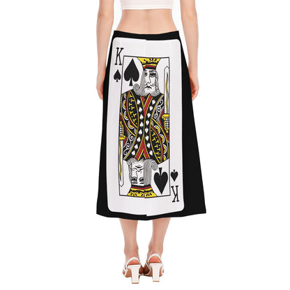 King Of Spades Playing Card Print Side Slit Midi Skirt