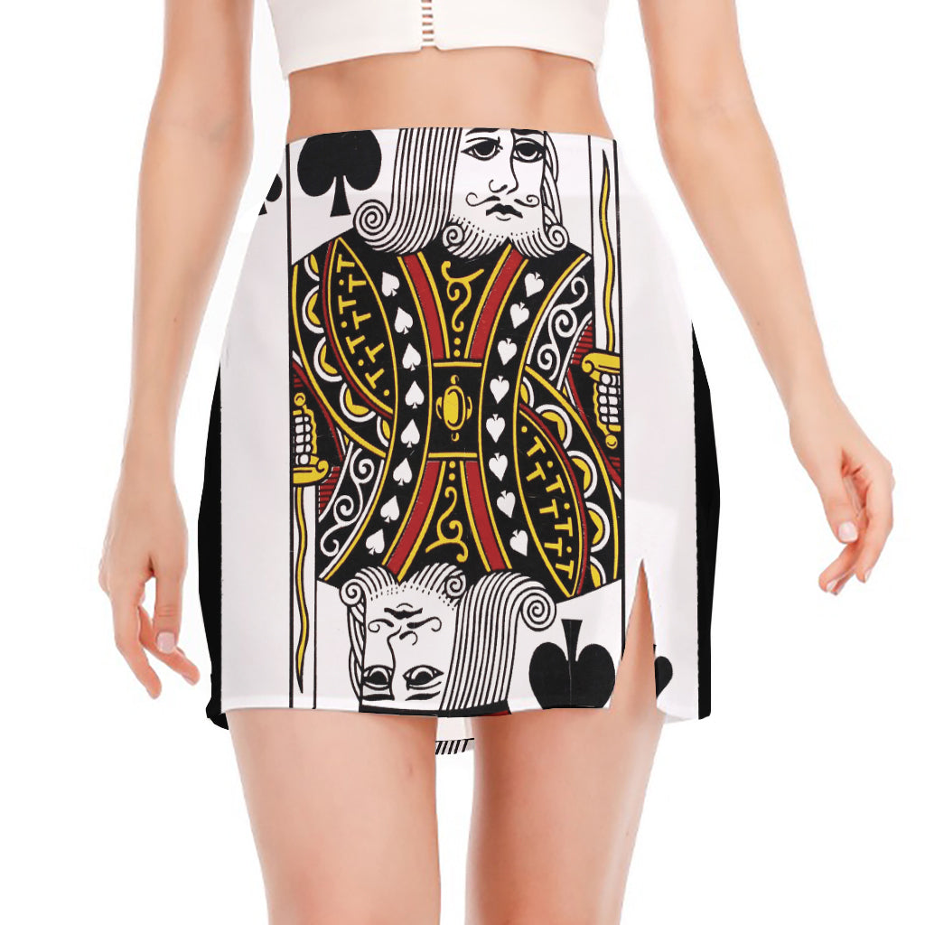 King Of Spades Playing Card Print Side Slit Mini Skirt