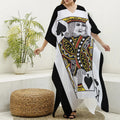 King Of Spades Playing Card Print Silk V-Neck Kaftan Dress