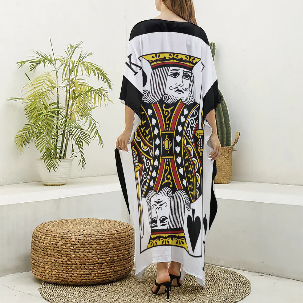 King Of Spades Playing Card Print Silk V-Neck Kaftan Dress