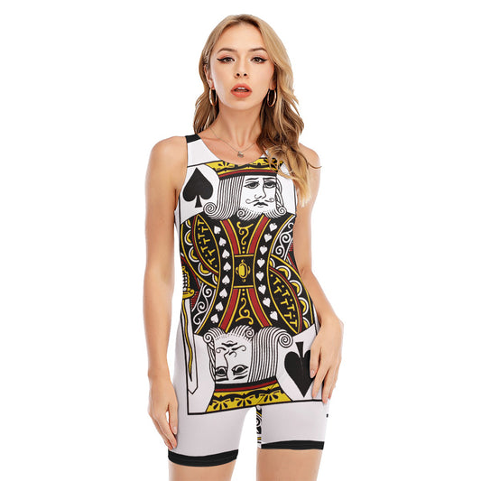 King Of Spades Playing Card Print Sleeveless One Piece Swimsuit