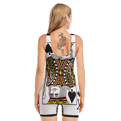 King Of Spades Playing Card Print Sleeveless One Piece Swimsuit