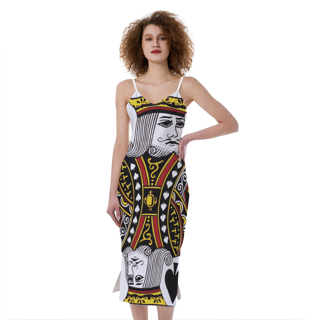 King Of Spades Playing Card Print Slim Fit Midi Cami Dress