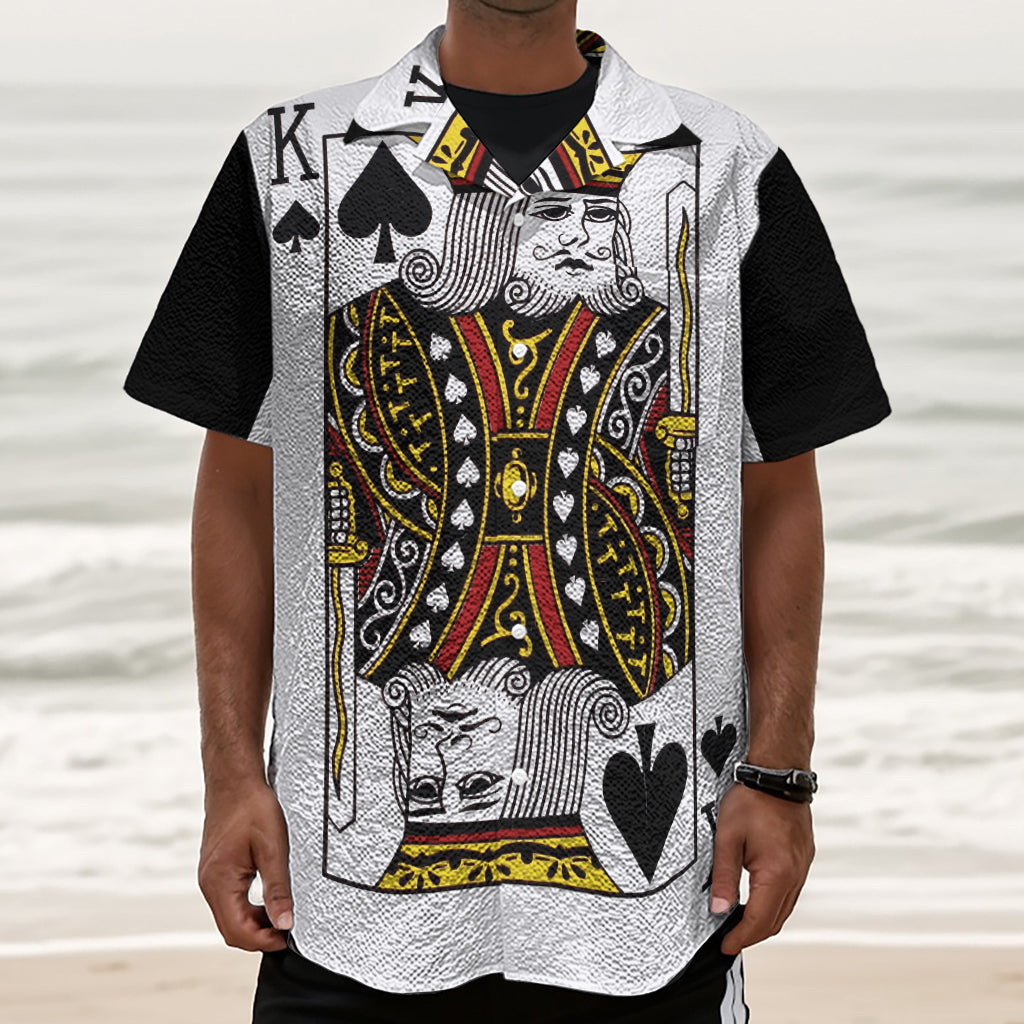 King Of Spades Playing Card Print Textured Short Sleeve Shirt
