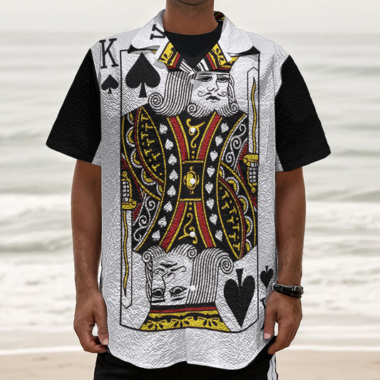 King Of Spades Playing Card Print Textured Short Sleeve Shirt
