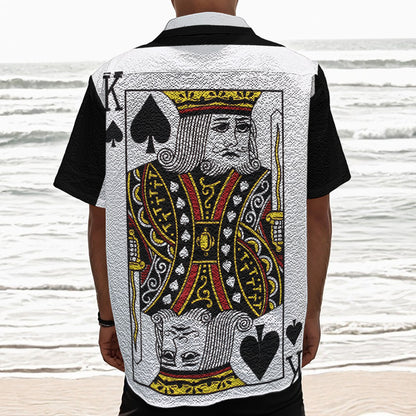 King Of Spades Playing Card Print Textured Short Sleeve Shirt