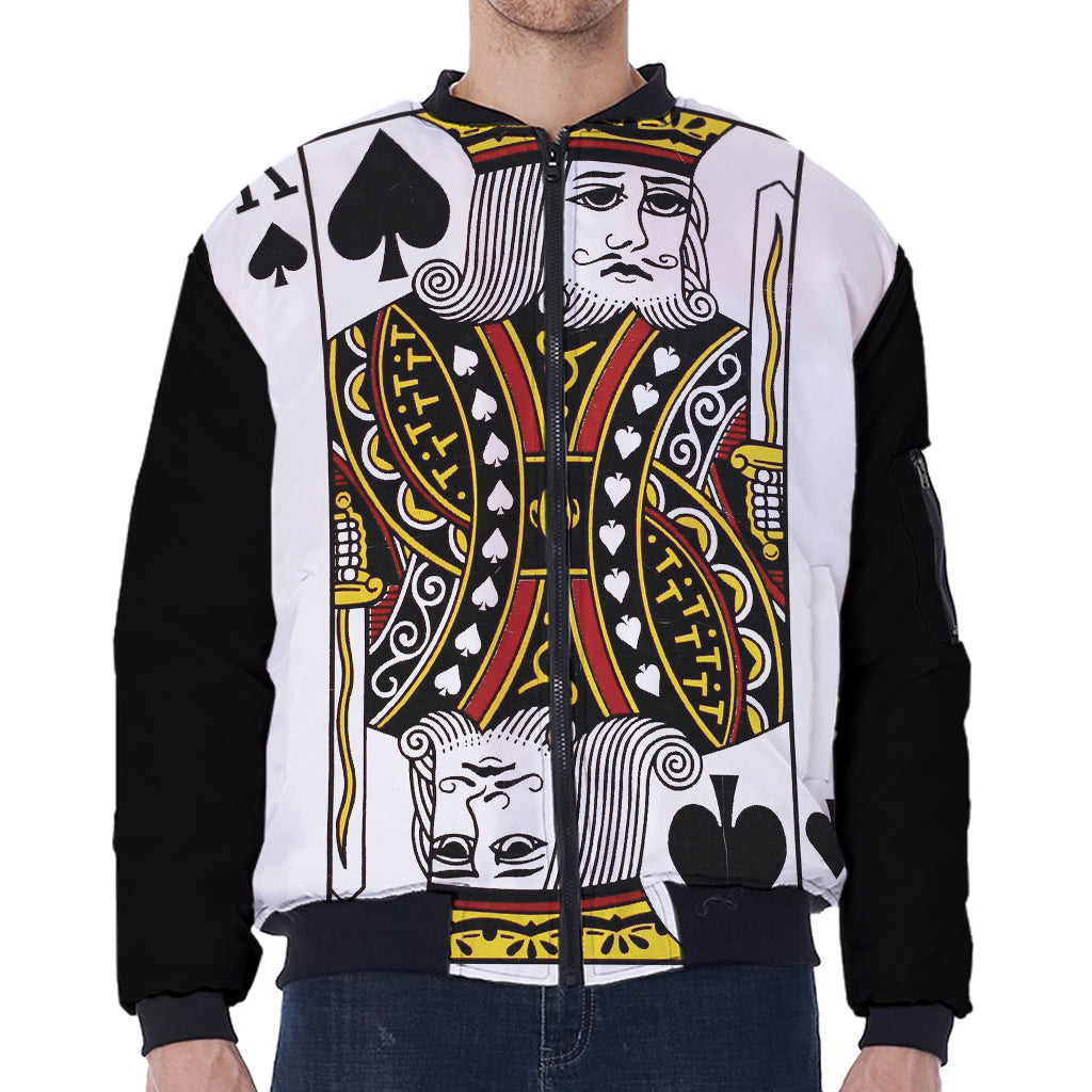 King Of Spades Playing Card Print Zip Sleeve Bomber Jacket