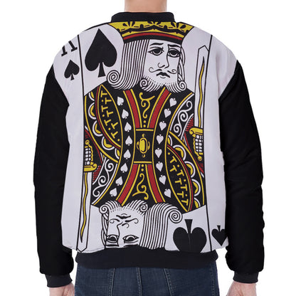 King Of Spades Playing Card Print Zip Sleeve Bomber Jacket
