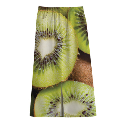 Kiwi 3D Print Cotton Front Slit Maxi Skirt