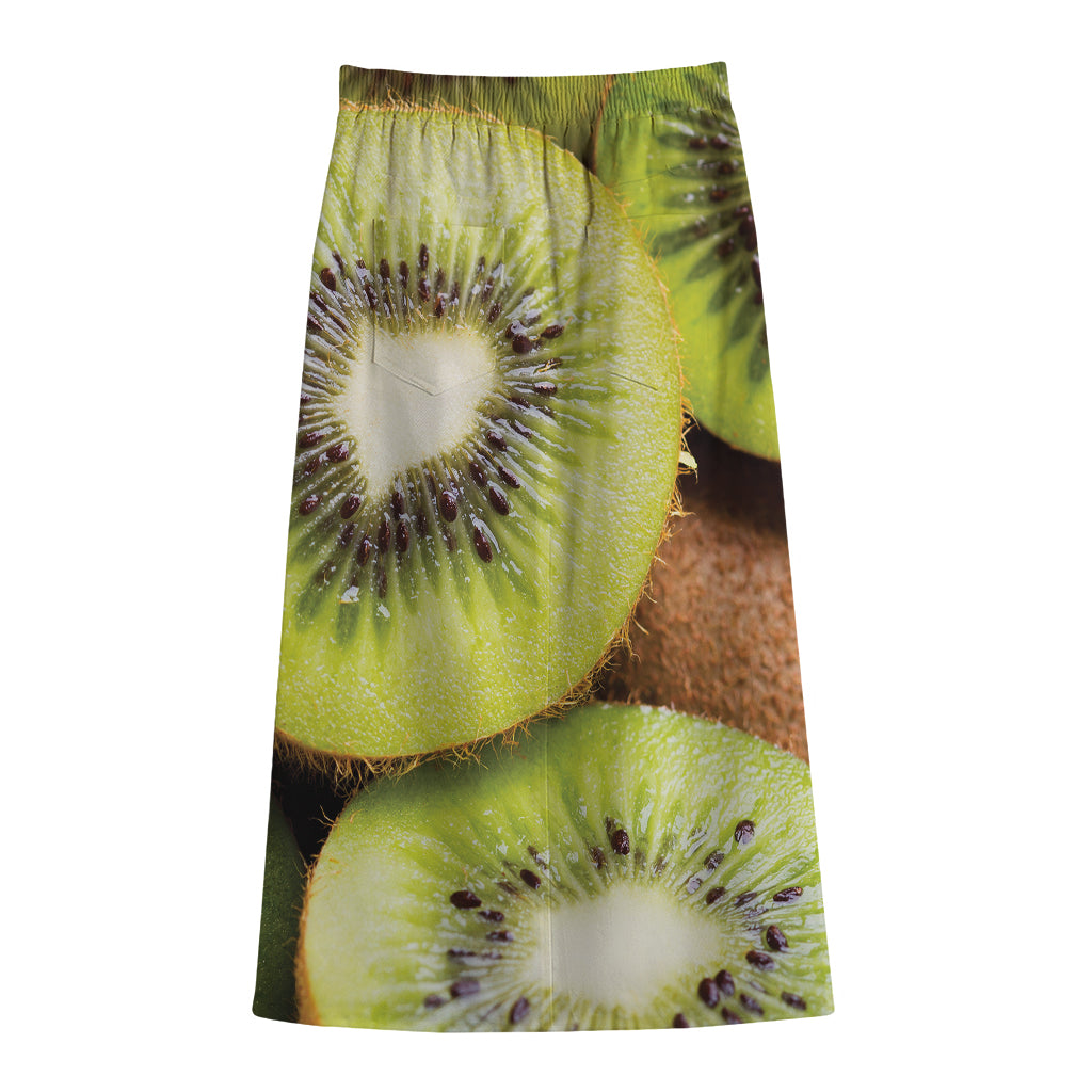 Kiwi 3D Print Cotton Front Slit Maxi Skirt
