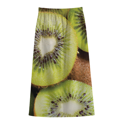 Kiwi 3D Print Cotton Front Slit Maxi Skirt