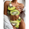 Kiwi 3D Print One Shoulder Bikini Set