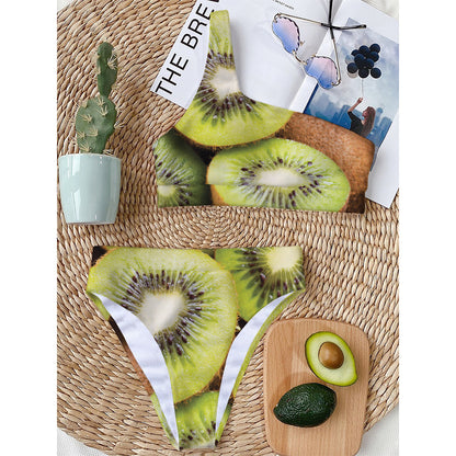Kiwi 3D Print One Shoulder Bikini Top