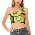 Kiwi 3D Print One Shoulder Crop Top